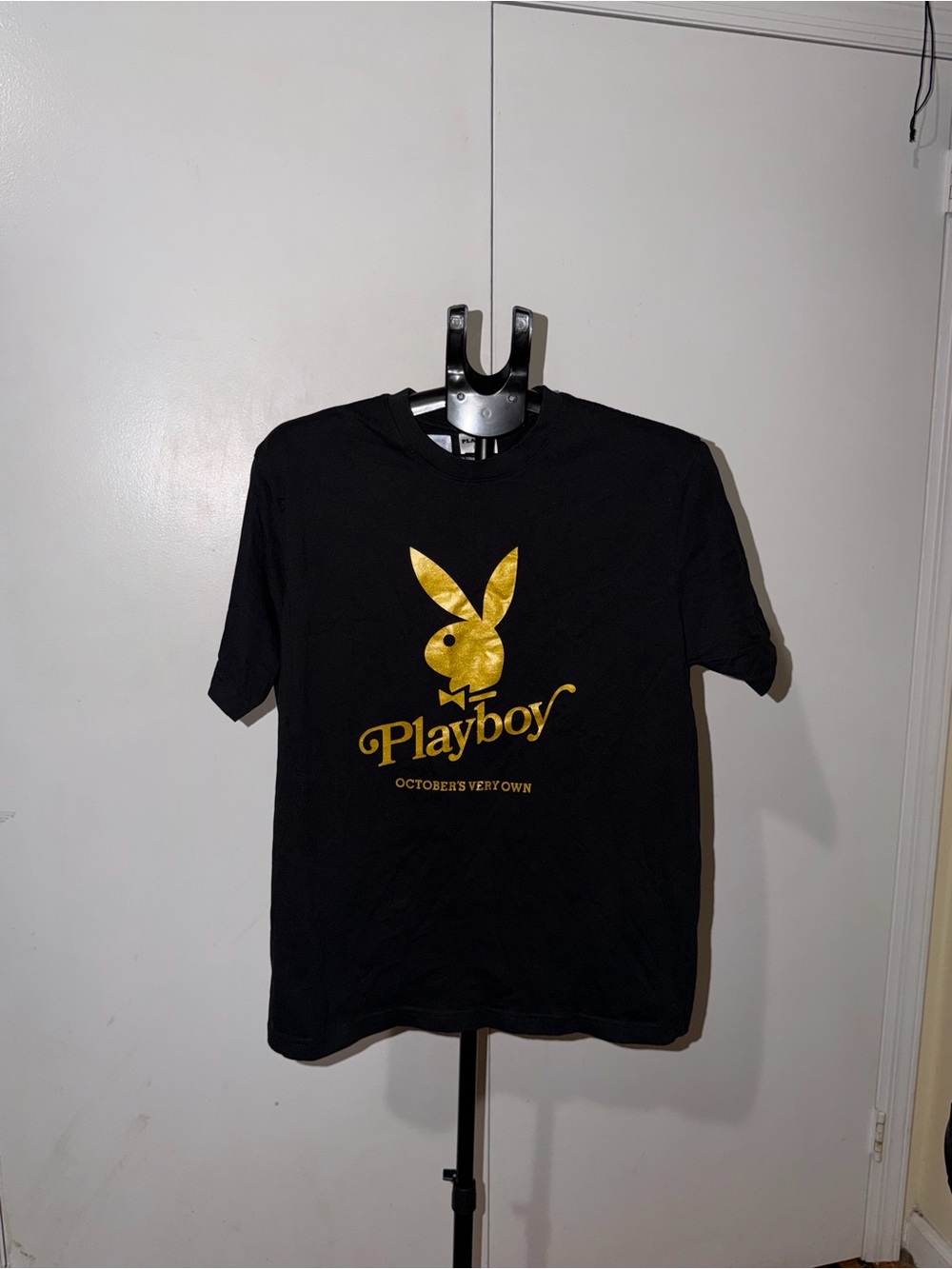 PLAYBOY Black Tee with Metallic Gold Bunny Logo